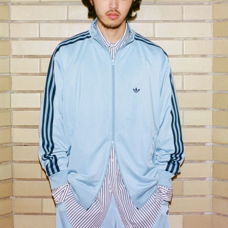 Adidas Originals Trefoil Stripe Logo Print Stand Collar Zip-Up Long Sleeve Jacket Unisex Outerwear Light-Blue IK9150