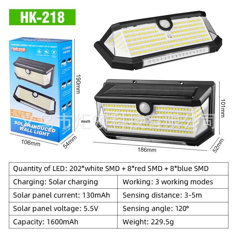 218-светодиодный настенный светильник на солнечной батарее с датчиком движения - Водонепроницаемый, пятисторонний дизайн с красным и синим миганием