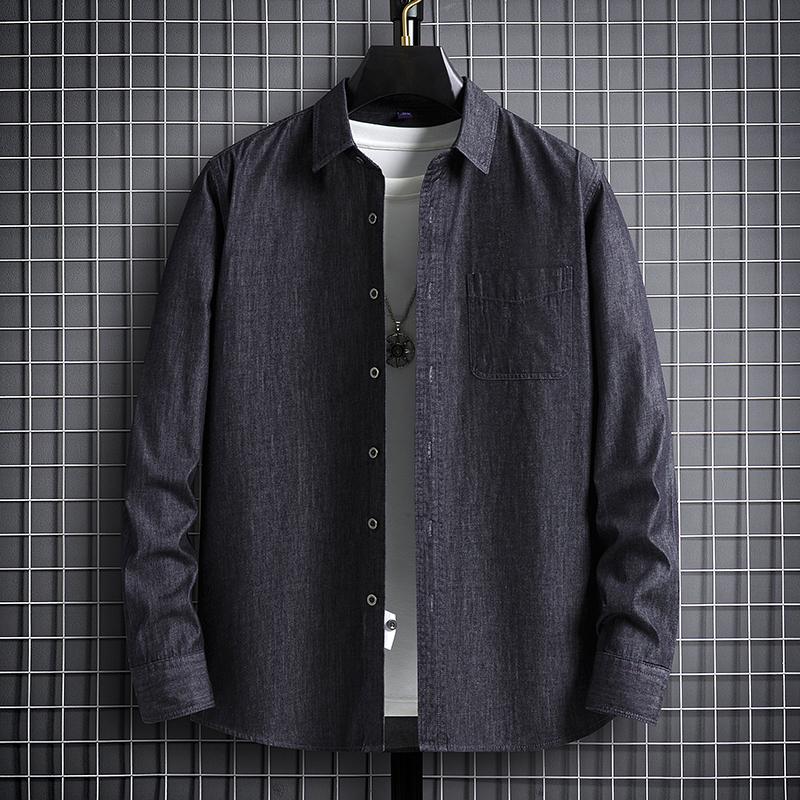 Мужские джинсовые рубашки из 100% хлопка с длинным рукавом, мягкие мужские джинсовые рубашки стандартной посадки, деловая повседневная однотонная однотонная рубашка с карманами
