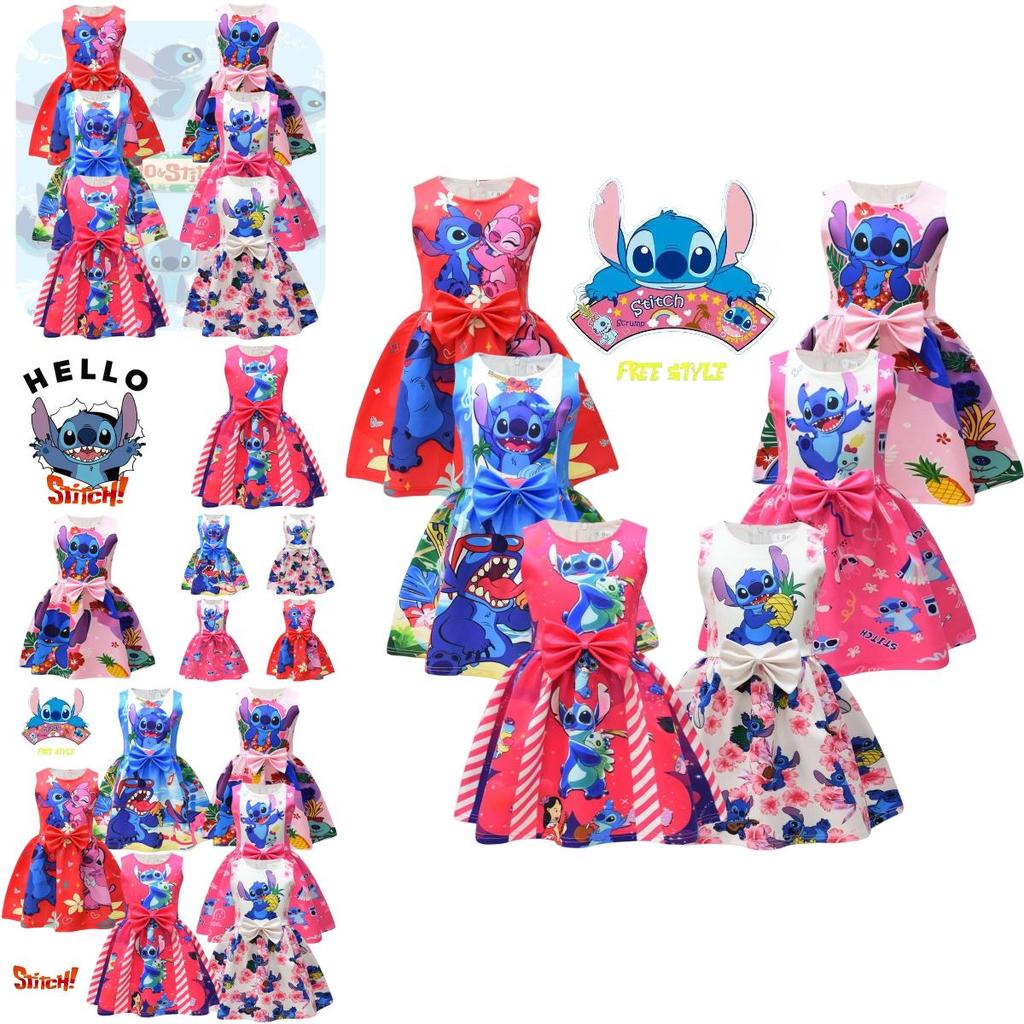 2023 New Arrival Starry Baby Lilo And Stitch Girls Dress, Cartoon Style, A-line Skirt