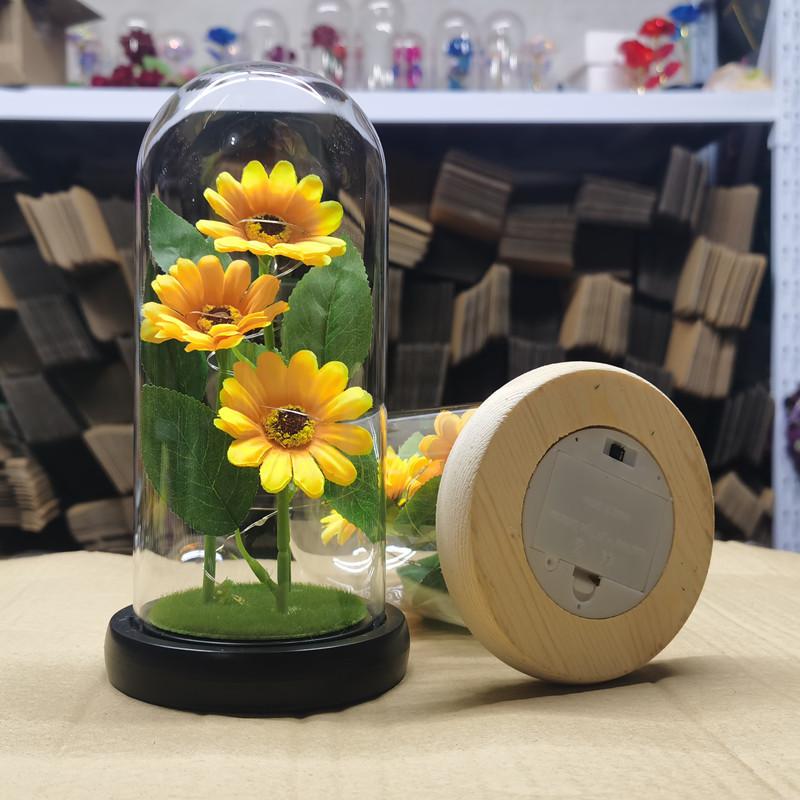 Three sunflower glass cover ornament, creative Christmas and Valentine's Day gift, simulated immortal bouquet