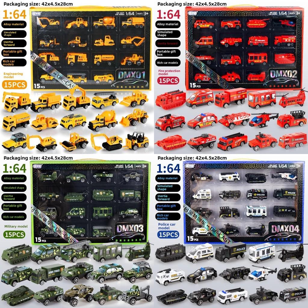 Коллекция мини-инженерных машин из сплава: пожарная машина, полицейская машина с инерционным механизмом для детской игры