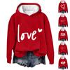 Women's Long Sleeved Shirt With Valentine's Day Print And Hooded Sweatshirt