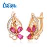 LSOOYH серьги-клипсы цвета розового золота, модные серьги для женщин, полые красные серьги-гвоздики с кубическим цирконием, ювелирные изделия