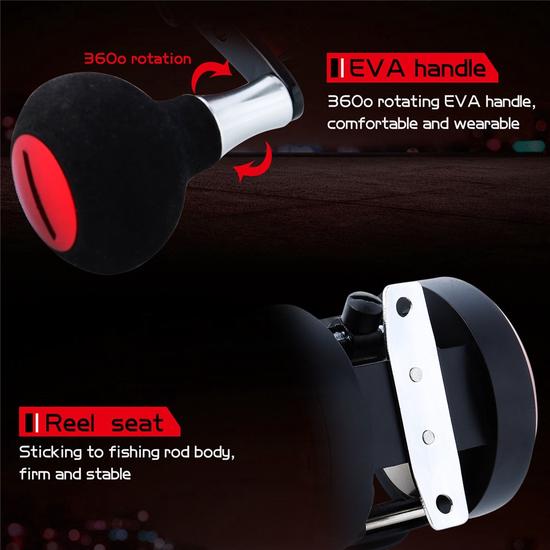 Baitcasting Reel 5.6:1 Round Fishing Reel Trolling Boat Fishing Molinete Left/Right Hand Black Pesca