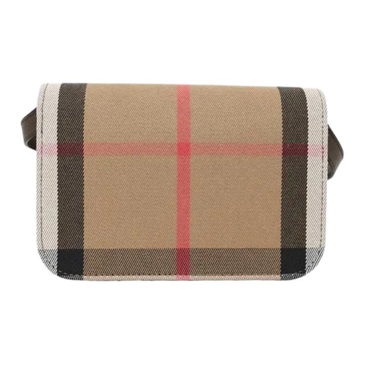 Burberry Винтажная холщовая поясная сумка в клетку с бежевой кожаной отделкой Поясная сумка 81134081