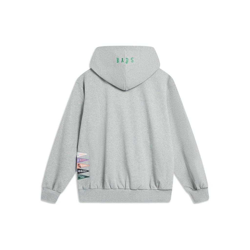 Li Ning Badfive Letter Print Loose Hoodie Unisex Hoodies Flower-Gray AWDT469-2