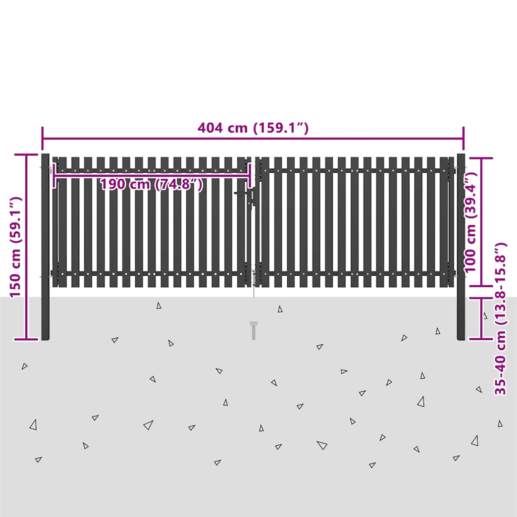 Steel Garden Gate 400 x 100 cm Anthracite