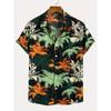 Tropical Coconut Tree Pattern Men's Short Sleeve Button Down Lapel Shirt For Summer Resort Holiday Hawaiian Style Oversized Tops
