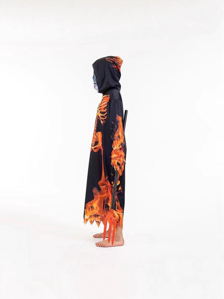 Хэллоуин Пламенный Демон Плащ с капюшоном - Костюм Косплей Скелета для Родителя и Ребенка