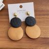Korean Retro Geometric Wooden Earrings: Women's Long Dangle Ear Hoops, Simple Handmade Dotted Round Jewelry