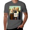 American Gothic Grant Wood Painting Famous Art Parody Tshirt Basic Solid Color Casual Tee Shirt