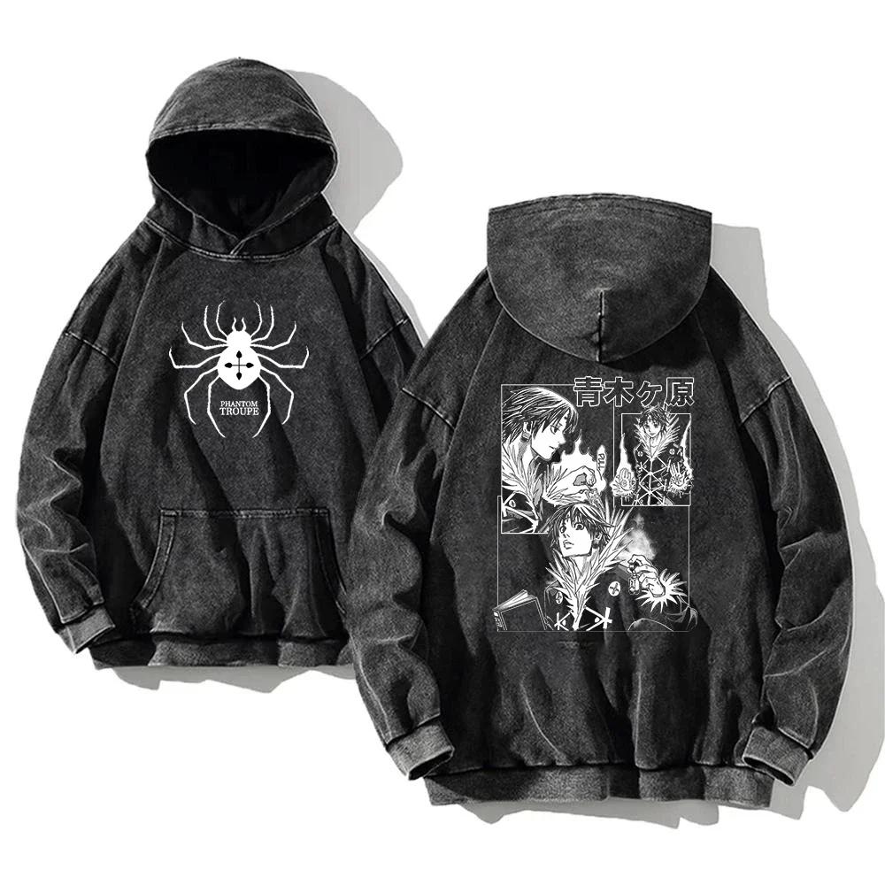 HUNTER×HUNTER Manga Graphic Hoodie Chrollo Lucilfer Washed Oversized Streetwear Long Sleeves Cotton Sweatshirts Men's Clothing