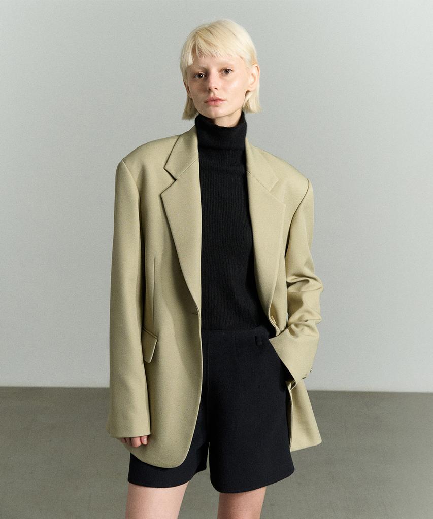 Re Rhee Single-Breasted Oversized Jacket Olive