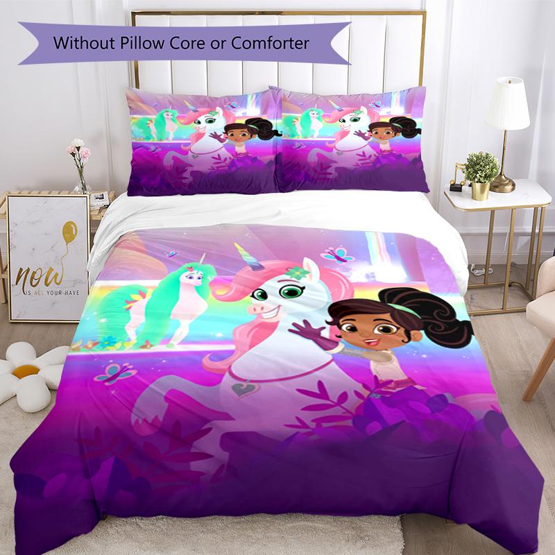 3pcs Nella the Princess Knight pattern bedding set duvet cover set includes duvet cover &pillowcases, perfect all season bedroom decoration & gift