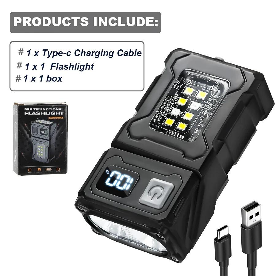 LED Rotatable Mini Keychain Flashlight USB Charging Hat Clip Light 400LM Pocket Emergency Lantern for Camping Fishing Walking