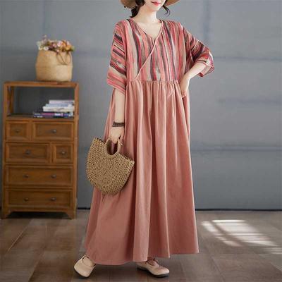 Летнее платье с V-образным вырезом, большого размера, длинное платье