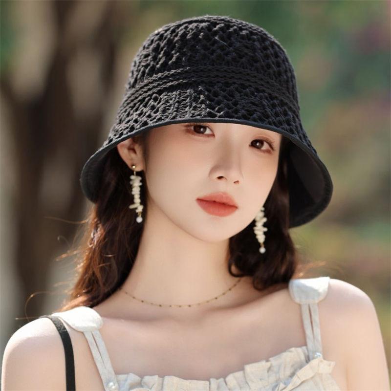 Корейская ажурная вязаная шапка рыбака для женщин летом тонкая и дышащая солнцезащитная шапка