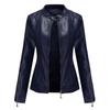 Женская кожаная куртка, женская короткая куртка из искусственной кожи, куртка с воротником-стойкой, женская тонкая кожаная куртка на весну и осень, темно-синяя куртка
