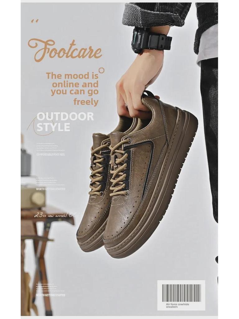 Мужские кроссовки на шнуровке из натуральной кожи с нескользящей подошвой 2024 года