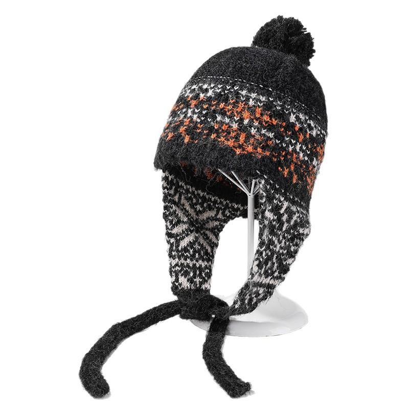 Осенне-зимняя шапка с защитой ушей, вязаная, женская, этнический стиль, теплая шерстяная шапка