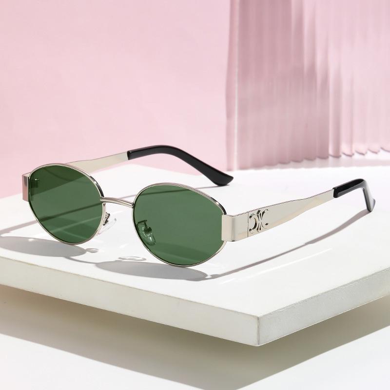 Женские ретро-солнцезащитные очки овальной формы в металлической золотой оправе для узких лиц, в французском стиле