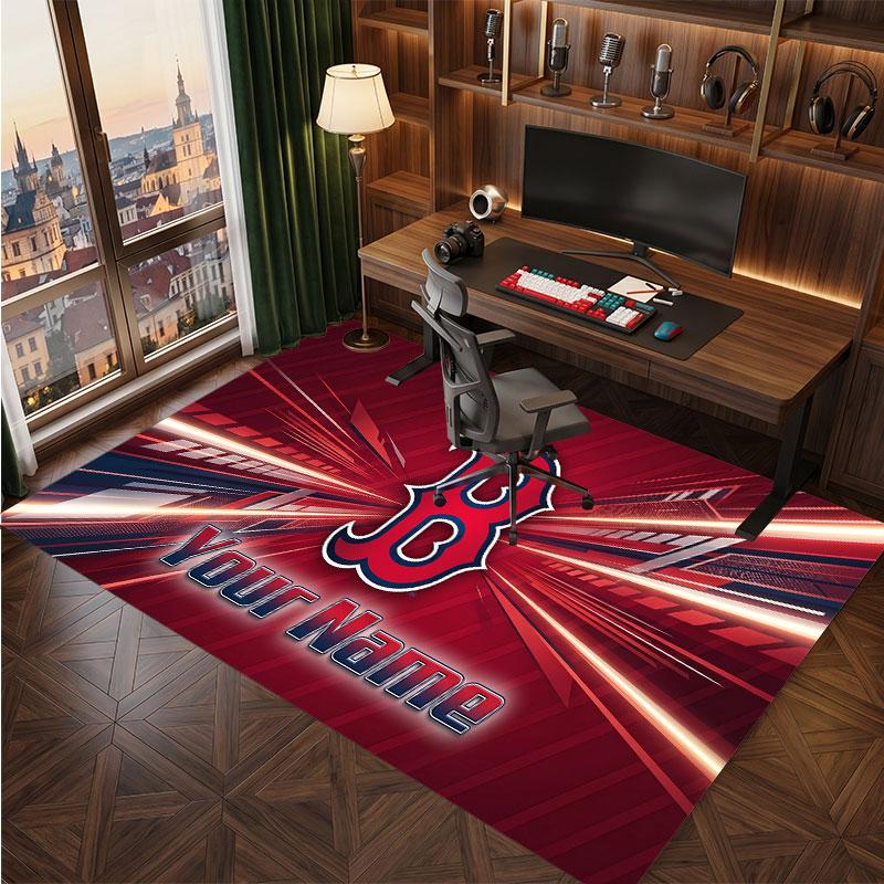Boston Red Sox Personalized Crystal Velvet Carpet, Customized Name Text Soft Anti‑Slip Rug for Living Room Bedroom