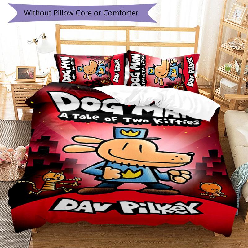 Dog Man 3pcs Bedding Set Duvet Cover Closure Includes 1 Duvet Cover & 2 Pillowcases for All Seasons Bedroom Home Dorm Decor