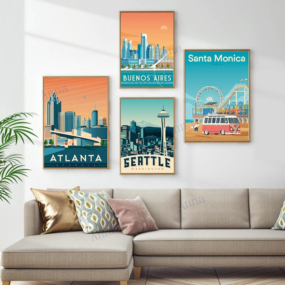 Нью-Йорк Бостон Гавайи Озеро Тахо Чикаго дорожный постер настенный художественный принт холст живопись скандинавские постеры и принты настенные панно