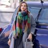 Contrasting Color Plaid Fringed Scarf Autumn and Winter Popular Shawl Warm Thickened Scarf Women's Trend