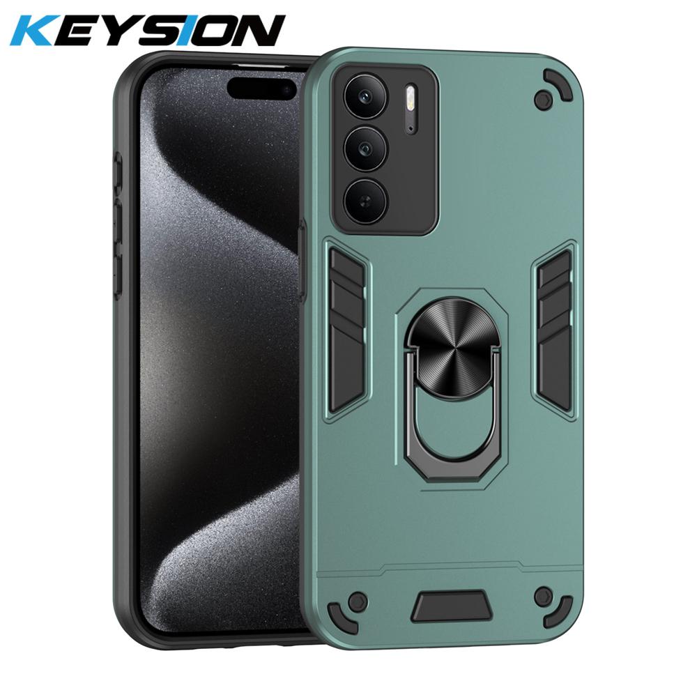 KEYSION Противоударный защитный чехол для Realme C75 Мягкий силиконовый + защитное кольцо для камеры ПК Подставка для телефона Задняя крышка для OPPO Realme C75