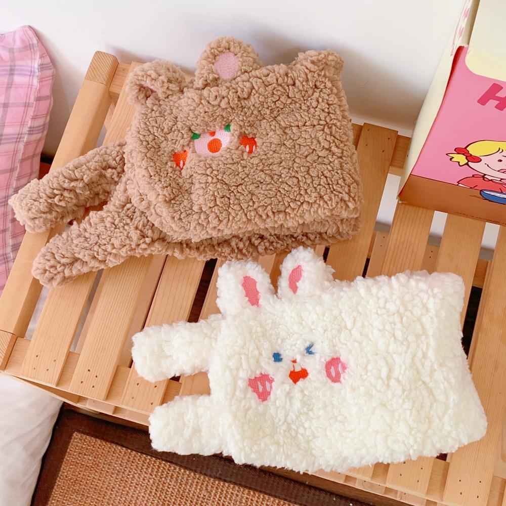 Korean Style Cute Blush Rabbit Plush Scarf: Women's Sweet, Warm, Thickened Lamb Wool Neck Warmer