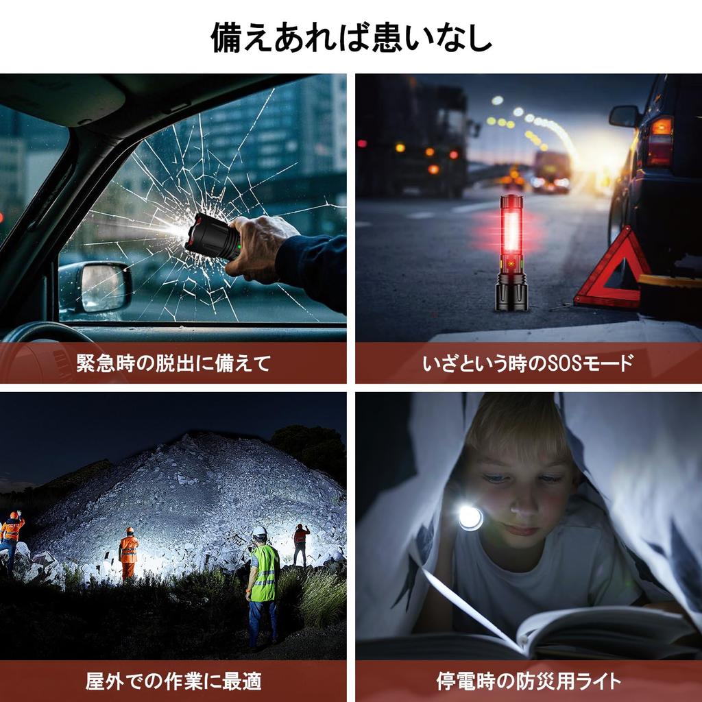 LUTW Powerful LED for Disaster Preparedness and Military Use Reinforced Strongest USB Rechargeable Handheld COB Work IPX45 5 Dimmable Fluorescent