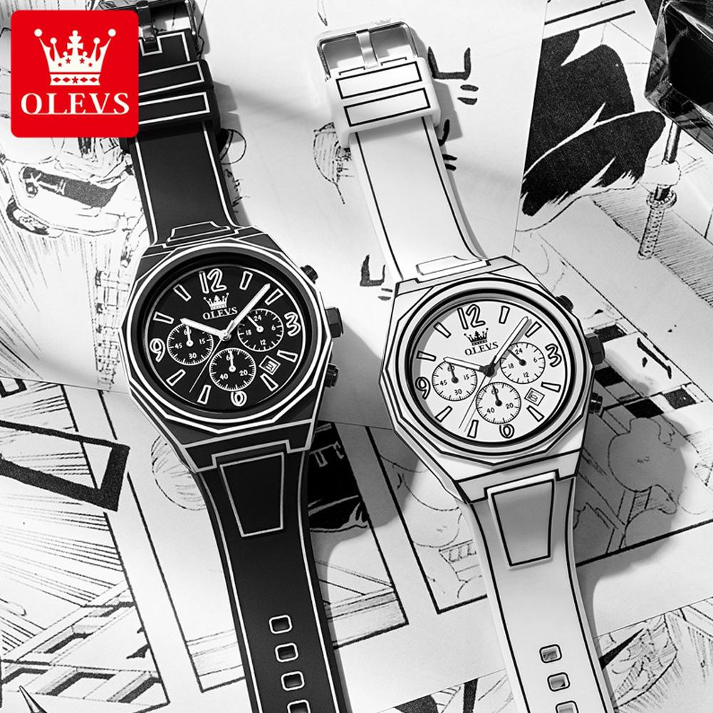 OLEVS Comic Style Black Lines Fashion Man Watch Waterproof Luminous Calendar Men Watch Quartz Men's Watches Reloj