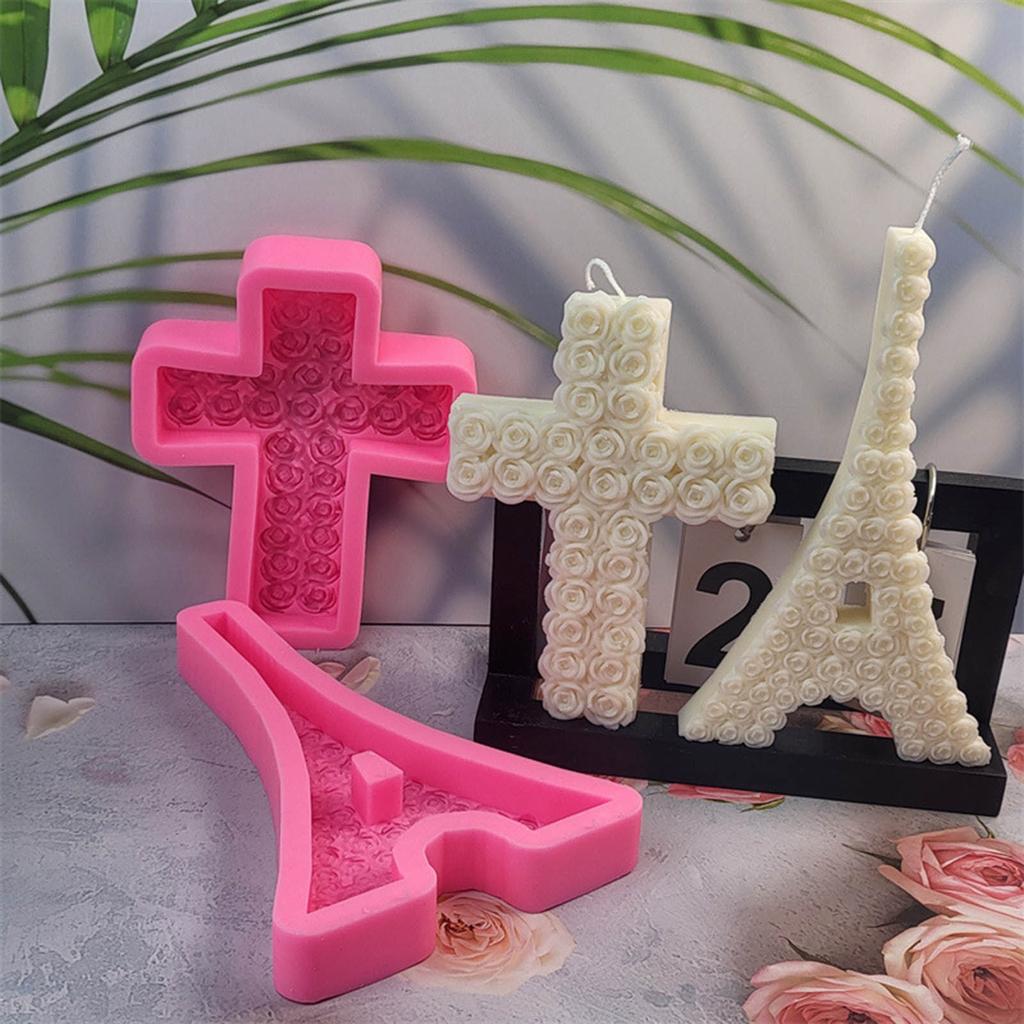 Rose Flower Cross Candle Molds for Making Candle Gypsum Ornaments Room Decorations Christmas Valentines Gift