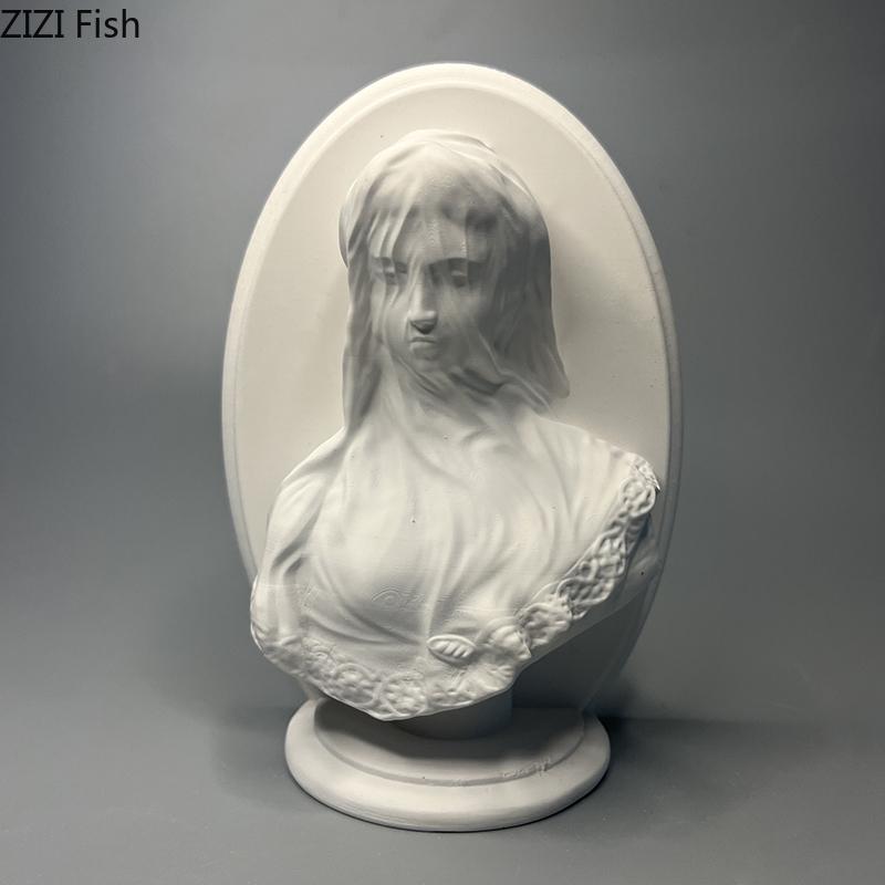 Статуэтка из гипса «Девушка в вуали» Поделки Настольные украшения Декоративные элементы Креативное искусство Фигурки Скульптура Эстетичный декор для комнаты