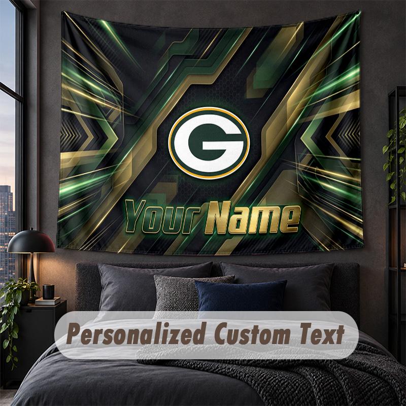 Custom Name Text Tapestry,Green Bay Packers Decorative Wall Hanging, Background Tapestry For Home Bedroom