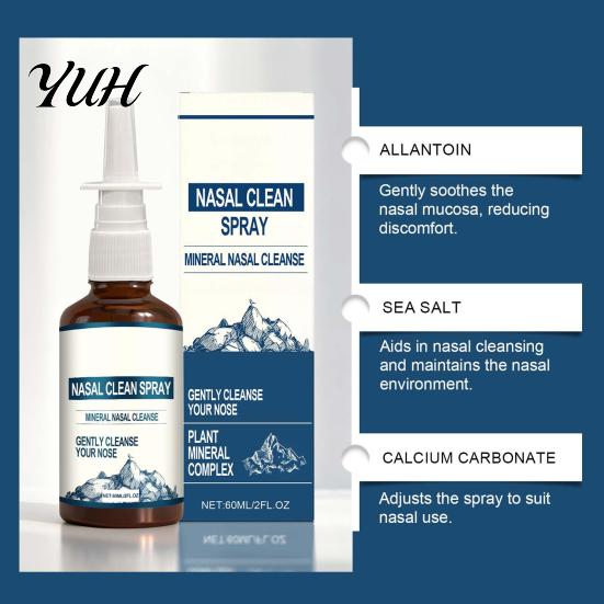 Natural Nasal Spray for Congestion Spray, 60ML Daily Cleanse And Care Mist Mineral Based Gentle Non-Medicated Dry Air, Travel, Use Adults Kids