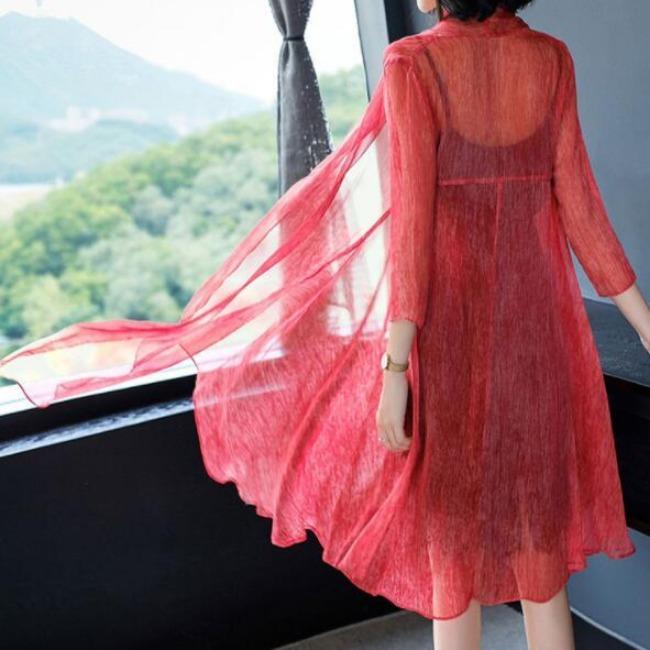 Sunscreen Clothes for Women Summer Lace Mid-length Seven Quarter Sleeves Chiffon Shirts Women's Thin Jackets Cardigans Trendy