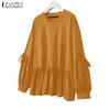 Women Round Neck Loose Casual Long Sleeve Solid Blouse