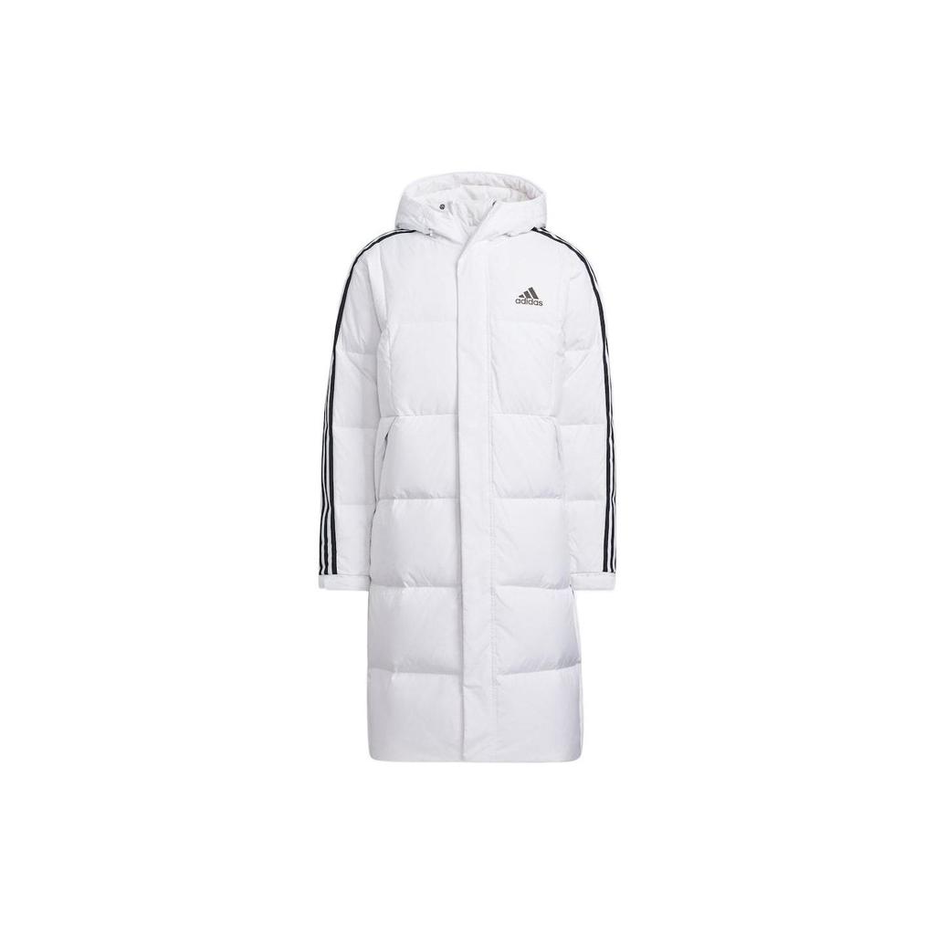 Adidas 3ST Long Hooded Down Jacket With Logo Print Unisex Outerwear White HN2098