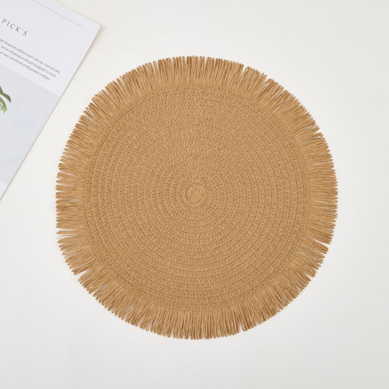 Paper Round Braided Placemat Set of 6 Heat Resistant Place Mat with Tassel Farmhouse Woven Fabric Natural for Dining Table Decor