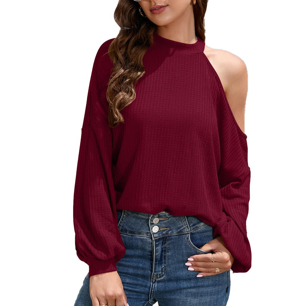 GMXIA Женские модные повседневные осенне-зимние однотонные блузки и рубашки с длинным рукавом и круглым вырезом с принтом