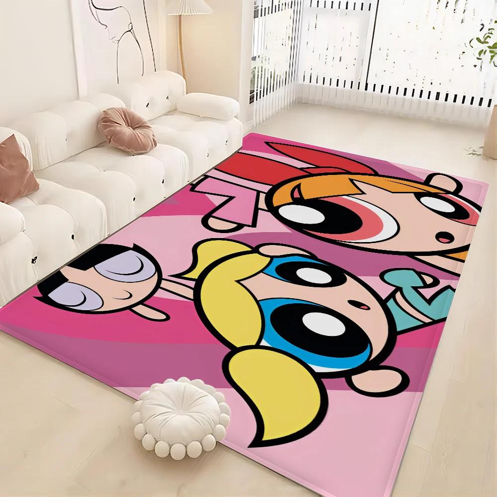 Cute Powerpuffs-Girls Classic Anime Long Rugs Nordic Style Home Doormat Bathroom-Toilet Mats Bedroom Bedside Area Rugs