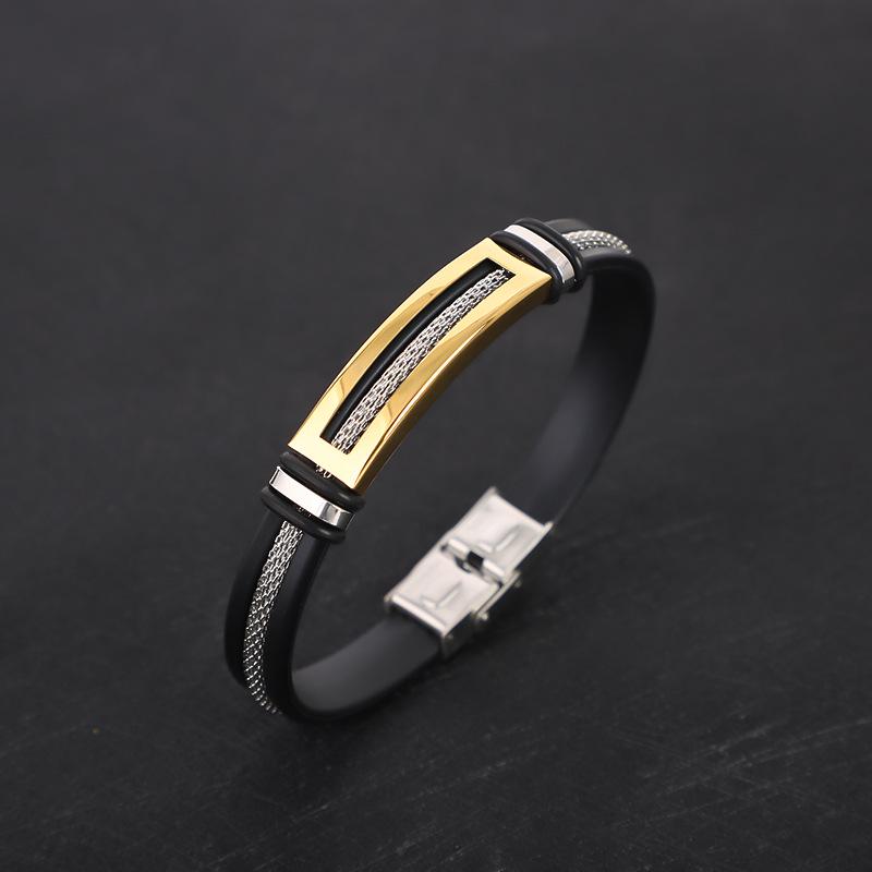 Мужской черный серебристый золотистый браслет из титановой стали и силикона с гравировкой из нержавеющей стали