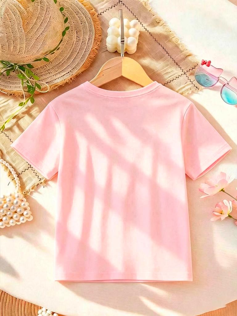 Hello Berry, nice to meet you "printed pink short sleeved casual T-shirt summer children's short sleeved top