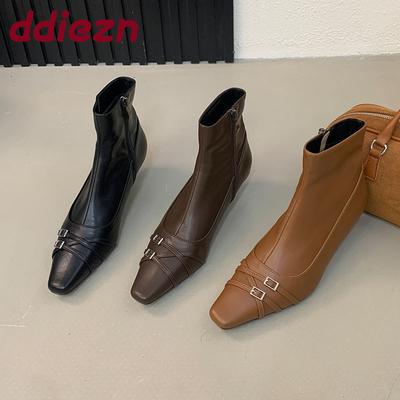 Мода Мода Низкий Каблук Женские Ботильоны Обувь Обувь Острый Носок Современные Женские Короткие Ботинки На Молнии Обувь Женские Туфли-Лодочки