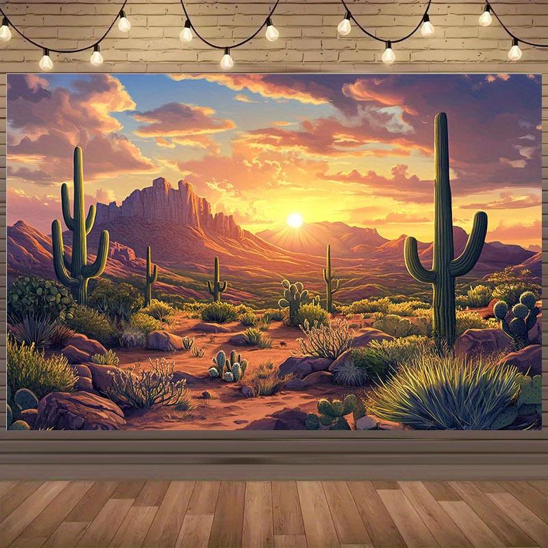 1 piece of desert sunset cactus party banner background fabric made of polyester suitable for summer parties