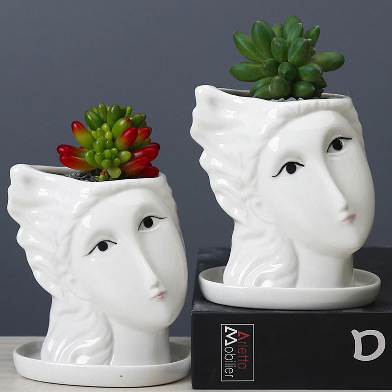 1 шт. суккулентный цветочный горшок с белым человеческим лицом, новая художественная скульптура, домашний декор, настольные украшения, уникальный керамический цветочный горшок, контейнер