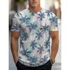 Men's Hawaiian Tropical Flower Print T-shirt Sports Short Sleeved Crew Neck T-shirt for Summer Outdoor Fitness Workout Men's Clothing